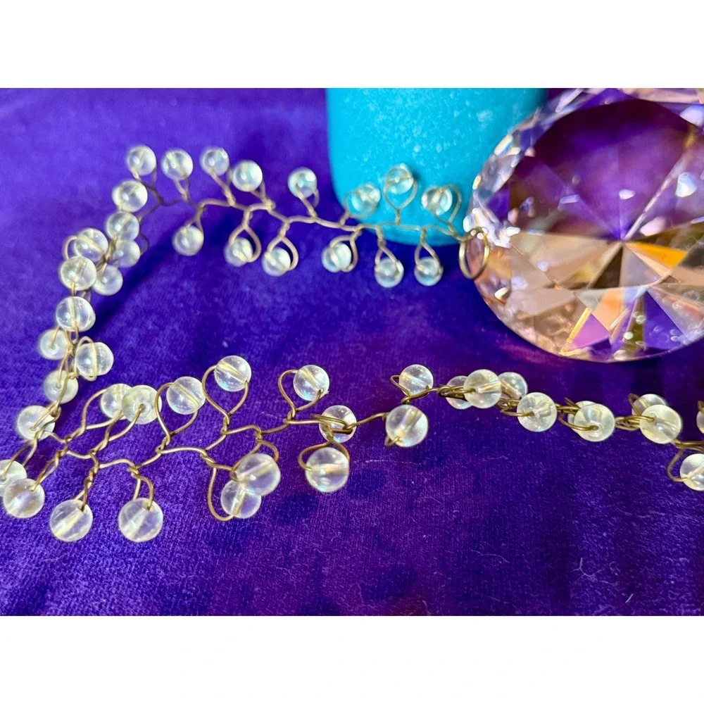 Vintage Clear Beaded Bridal Hair Vine Gold Tone Wire Wedding Headband 23 Inch